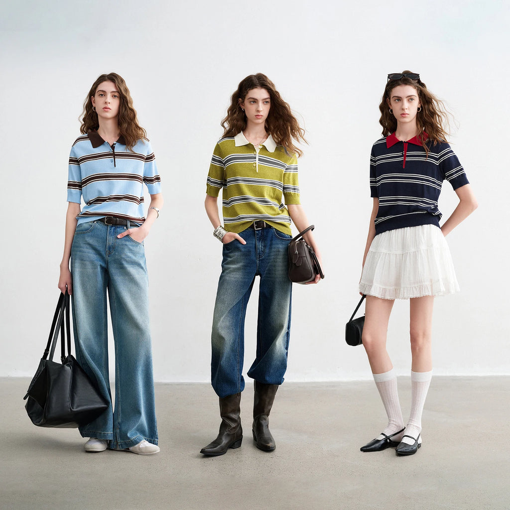 TOYOUTH Women Intellectual Striped Polo Shirt 2026 Spring New Lyocell Linen Breathable Comfort Knit Top - Matrix-studios.com