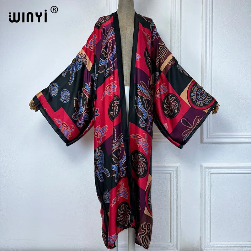 WINYI New Kimono Africa Print Dress Beach Wear Elegant Cardigan Sexy Holiday Beach Outfits for Women Vestidos Swimwear - Matrix Studios