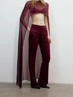 Women Chiffon Capelet Sheer Mesh Bridal Cape Shawl Wraps Asymmetrical High Low Flowy Wedding Party Cover Up Poncho - Matrix Studios
