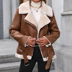 FTLZZ Winter Women Faux Fur Leather Jacket Casual Lady Thick Warm Leather Coat High Street Motorcycle Outwear - Matrix Studios