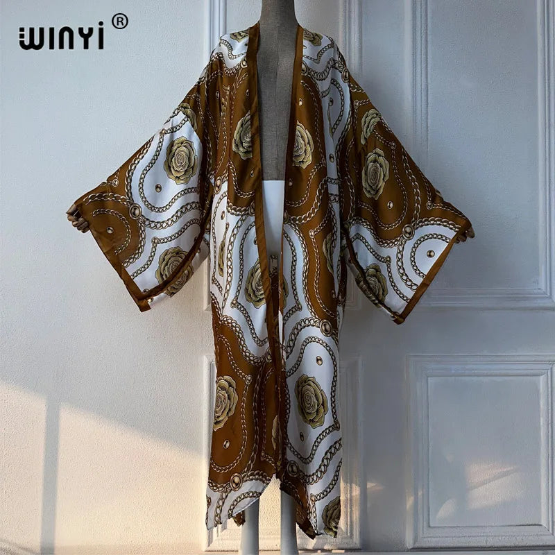 WINYI Summer Bohemian Kimono Beach Cover-Up Swim Suit Elegant African Women Boho Cardigan Sexy Holiday Long Sleeve Beach Dress - Matrix Studios