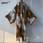 WINYI Summer Bohemian Kimono Beach Cover-Up Swim Suit Elegant African Women Boho Cardigan Sexy Holiday Long Sleeve Beach Dress - Matrix Studios