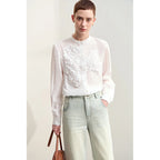 Amii Minimalism Women Shirts 2026 Autumn New Chinese Stand Collar Lace Decal Shirt Fashion Female Shell Button Blouses 12443001 - Matrix-studios.com