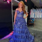 RFYR Puffy Gold Evening Dress Off  Shoulder Vestidos De Noche Sweetheart Layered Prom Dress Appliques Party Dress Customized - Matrix Studios