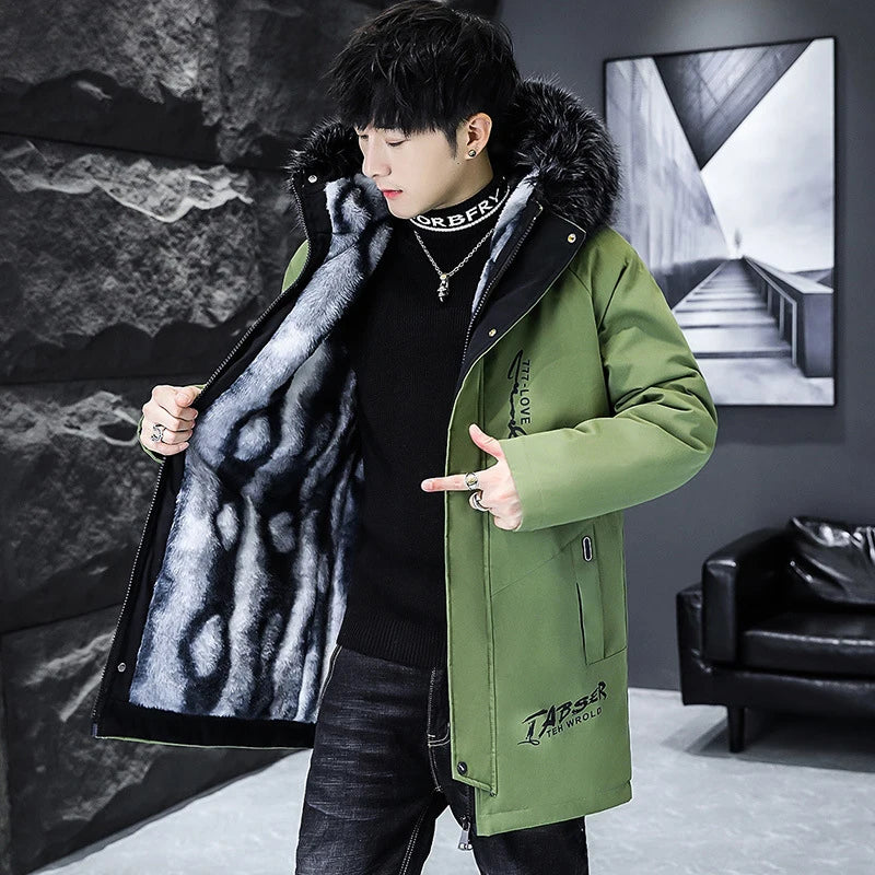 Winter Men's Long Down Jacket Fashion Male Thermal Parkas Coats Casual Men Classic Fur Collar Warm Padded Jackets Clothing 5XL - Matrix Studios