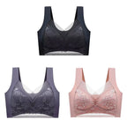 3Pcs Women Lace Bra Perspective Push Up Ice Silk Deep V Bralette Bra Sexy Lingerie Tops Plus Size Cup Mom's underwear L-5XL - Matrix Studios