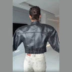 Slim Fit Faux Leather Jacket Women Classic Moto Biker PU Fitted Zipper Jackets Spring Autumn Basic Coat Office Street Outerwear - Matrix Studios