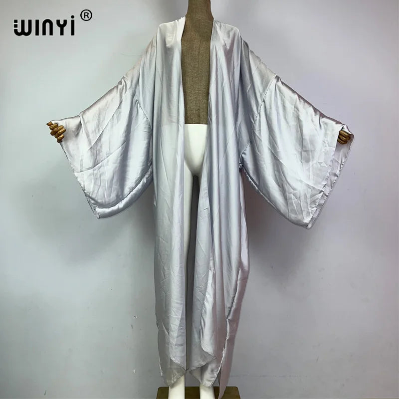 WINYI Kimono Boho Monocolour Kaftans Beach Wear Elegant Купальник Holiday Beach Outfits for Women Cover Ups Comfortable Dress - Matrix Studios