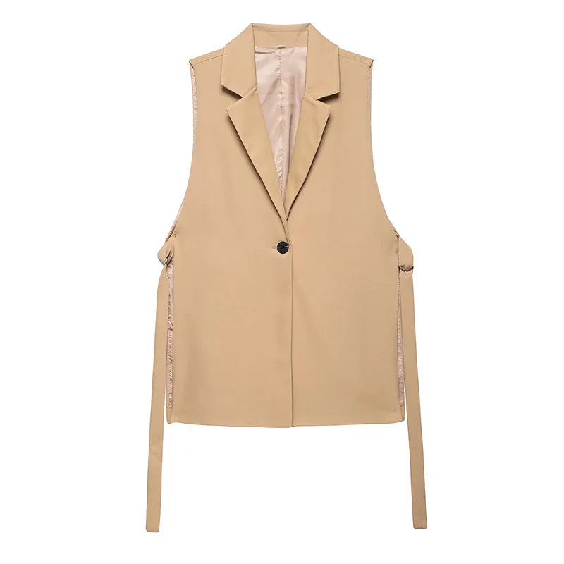 Willshela Women Fashion Solid Lace Up Vest V-Neck Single Button Sleeveless Jackets Female Chic Lady Outfit Tank Tops - Matrix Studios