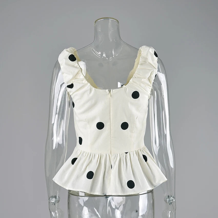 Linad Vintage Polka Dot Backless Tank Tops Summer Street Chic Slim Deep V Neck Vest Casual Ruffles Sleeveless Tops Woman 2026 - Matrix-studios.com