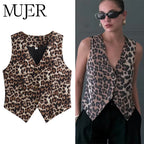 MUJER Leopard Print Vests for Women Waistcoat Cropped Sleeveless Vest Woman Fashion Short Jacket Women Streetwear Women's Coats - Matrix Studios