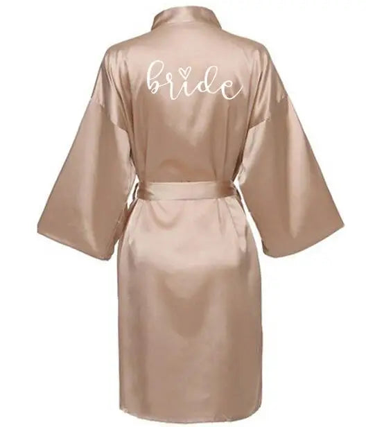Wedding Party Team Bride Robe With Black Letters Kimono Satin Pajamas Bridesmaid Bathrobe SP063 - Matrix-studios.com