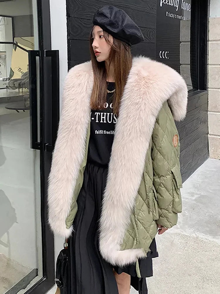 2024 Luxury Fox Fur Collar Long Coats 2024 Women Winter Soft Warm Loose Jacket Puffer Parka Female Windproof Snow Outwear Coats - Matrix Studios