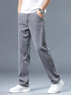 Summer Thin Men's Loose Straight Jeans Lyocell Soft Drape Business Casual Trousers Classic Smoke Gray Brand Ice Silk Pants - Matrix Studios