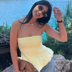 HXAO Corset Tube Top Women Summer 2025 White Pink Blue Yellow Black Top Bustier Ruffled Vests Cute Sleeveless Backless Tank Top - Matrix-studios.com