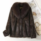Real Rex Rabbit Fur Coat for Women, Autumn Winter Short Jacket Thick Warm New Fox Fur Collar Elegant Female Warm Outerwear - Matrix Studios
