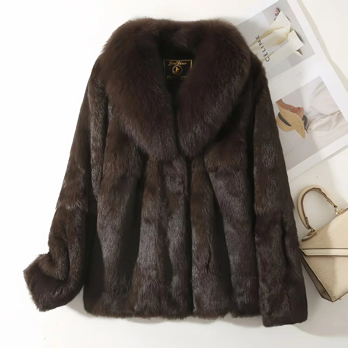 Real Rex Rabbit Fur Coat for Women, Autumn Winter Short Jacket Thick Warm New Fox Fur Collar Elegant Female Warm Outerwear - Matrix Studios