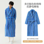 2025 New Autumn/Winter Women's Sleepwear Thick Velvet Warm Robe Couple Coral Velvet Striped Lengthed Home Clothes Bathrobe - Matrix-studios.com