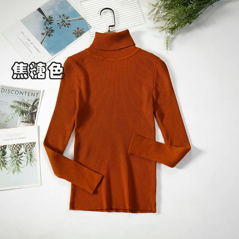 2026 Simple Women Turtleneck Sweater Winter Fashion Pullover Elastic Knit Ladies Jumper Casual Solid Black Female Basic Tops - Matrix Studios