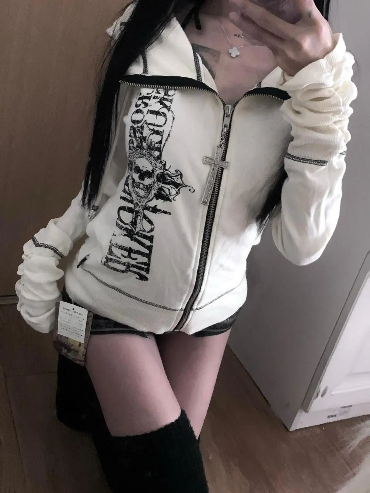 Harajuku Y2k Gothic Hooded Coat Women 2025 Autumn New Casual All-match Jackets Subcultural Japanese Black Tops Mujer Sweatshirt - Matrix Studios