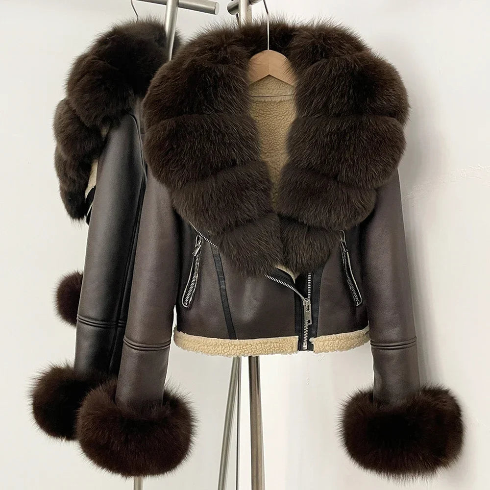 Reality Fur Jacket Winter Real Fur Cuffs Clothes Women Short Faux Leather Fake Fur Inner Jacket Female Thick Warm Fox Fur Coat - Matrix Studios