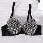 Silver Rivets Punk Rave Bralette Lingerie Gothic Bra Top Sexy Push Up Brassiere Nightclub Party Bar Fashion Hot Bras for Women - Matrix Studios