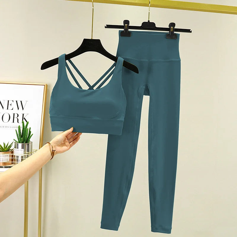 TRY TO BN Yoga Set 2 Piece Sport Bra High Waist Leggings Women's Tracksuit Fitness Tummy Control Squat Proof Workout Gym Clothes - Matrix-studios.com