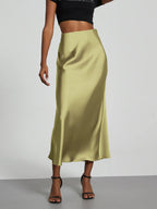 21 Colors New 2026 Women's Elegant High Waist Satin Long Skirts Female Summer Solid Color Faldas - Matrix-studios.com