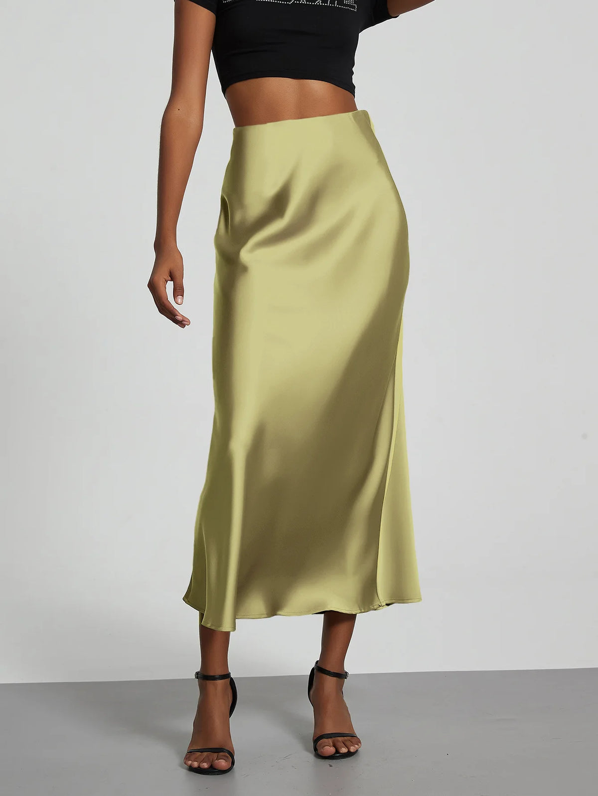 21 Colors New 2026 Women's Elegant High Waist Satin Long Skirts Female Summer Solid Color Faldas - Matrix-studios.com