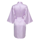 Solid Satin Night Robe, Elegant Half Sleeve V Neck House Robe With Belt, Women's Sleepwear - Matrix-studios.com