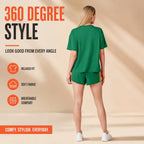 Women's 2 Piece Tracksuit Set Short Sleeve Crew Neck T Shirt and Elastic Waist Shorts Retro Rainbow Striped Casual Athletic Wear Matching Outfit Relaxed Fit for Gym Running Daily Streetwear Summer Spring