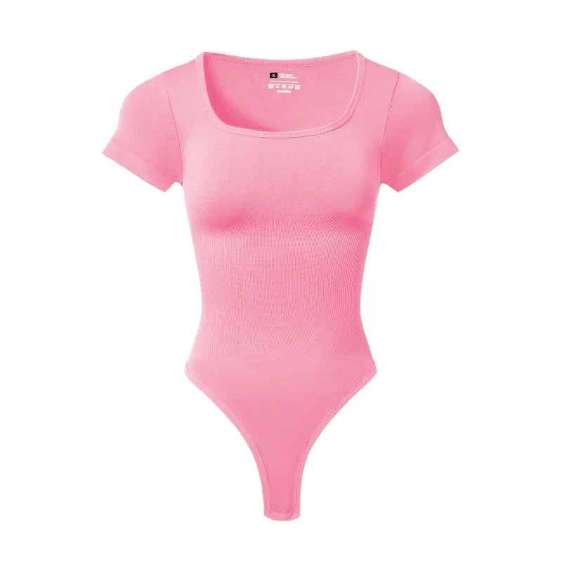 Women Plus Size Square Neck Short Sleeve Bodysuit Tummy Control Body Shaper Seamless Slimming Fashion Shapewear Jumpsuit - Matrix Studios