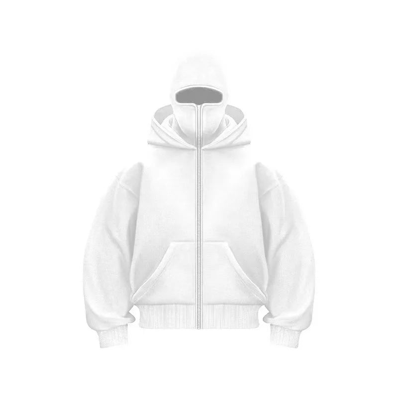 Men and women Y2K Gothic Harajuku winter new item double hooded sweatshirt men's hooded mask zipper sportswear - Matrix Studios