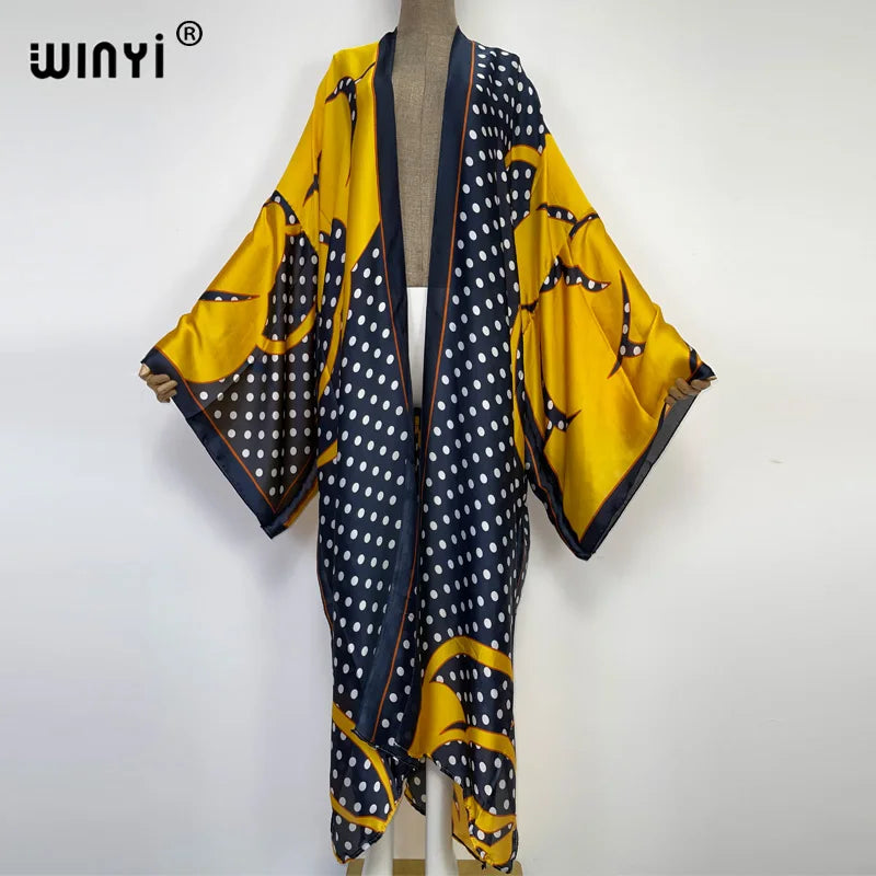 WINYI 2022 Boho Printed Long Kimono Dress Bikini Wrap Cover-ups Women Summer Clothes Beach Wear Swim Suit Cover Up Kaftan Kimono - Matrix Studios