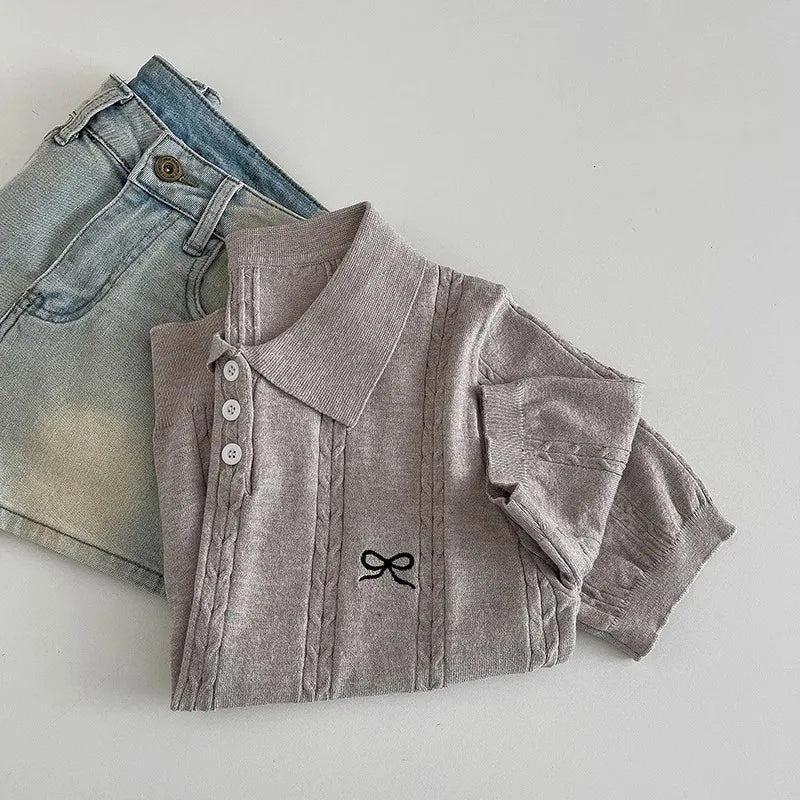 AOSSVIAO 2026 Summer New Korean Fashion Slim Polo shirt Knitted Short Sleeve T-shirt Sweet Bow Embroidered Knitted  Women Tops - Matrix-studios.com