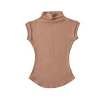 Women Summer Sexy Turtleneck Sleeveless T-Shirts Tops Solid Slim Fit Pullovers Causal Tees Shirts Female Streetwear Basics Tees - Matrix-studios.com