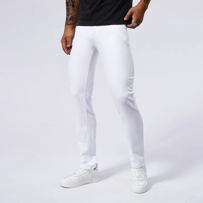 Men's White Casual Jeans New Denim Pants Comfortable Fashion Stretch Slim Fit Straight Trousers Male Clothing Streetwear - Matrix Studios