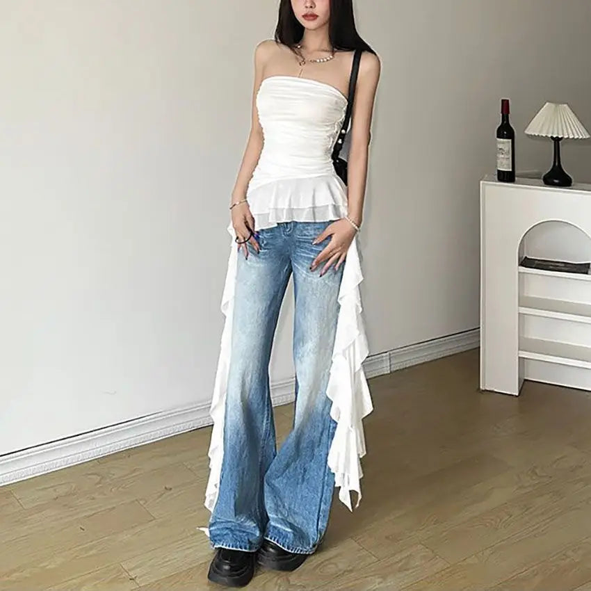 Sexy Off Shoulder New Tank Tops Fashion Women Spring Summer Sleeveless High Street Chest Warp Crop Top Casual Tassel Y2K Tees - Matrix-studios.com