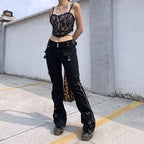 Dark Punk Y2k Grunge Low Waist Emo Jeans Mall Gothic Women Black Patchwork Electro Pants Fashion Streetwear Alt Clothes - Matrix-studios.com