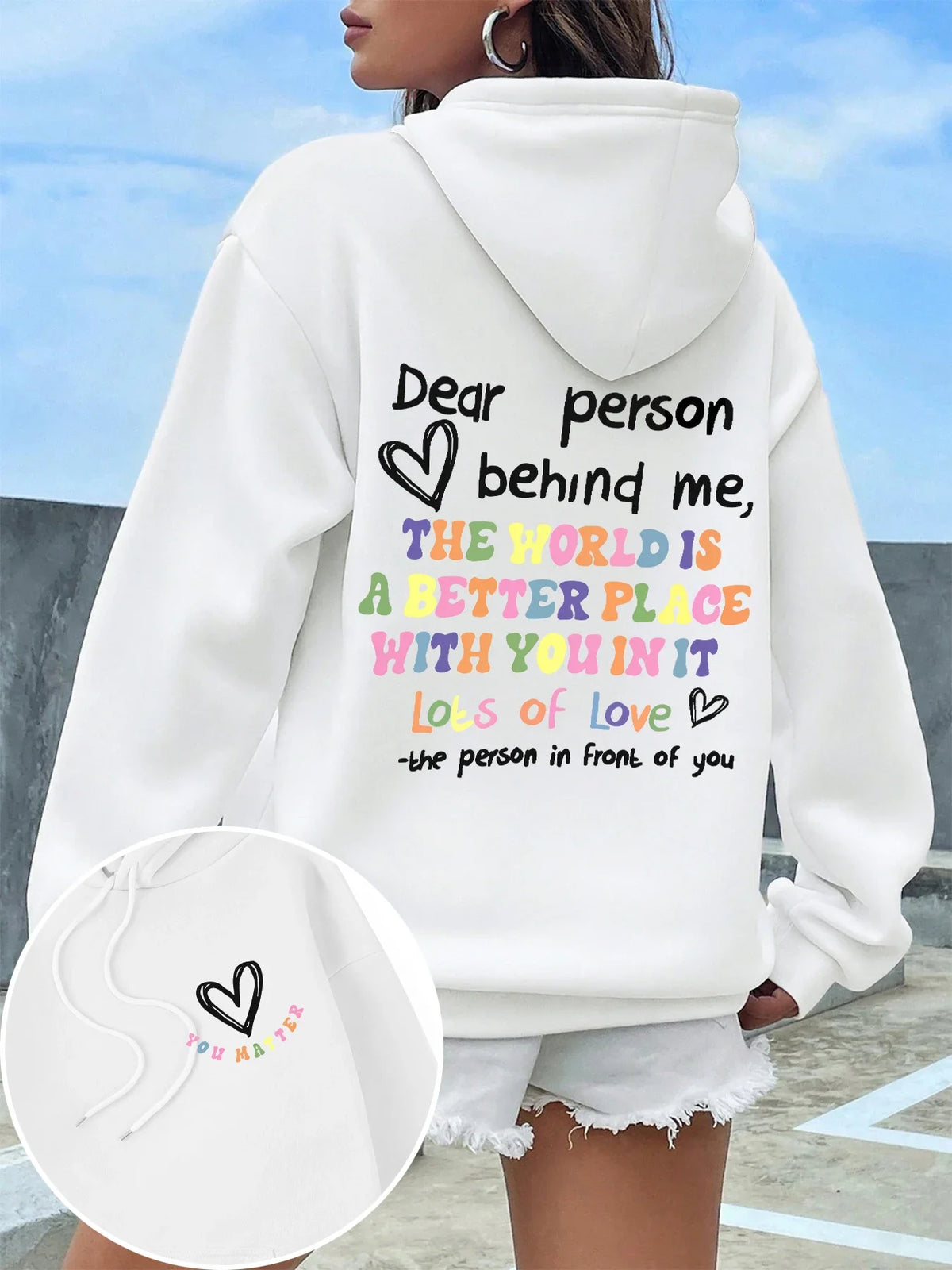 Dear Person Behind Me Hoodie Women Colored Letters Warm Fleece Woman Hoody Fur-liner Spring Autumn Hoodies Y2K Casual Tops - Matrix Studios