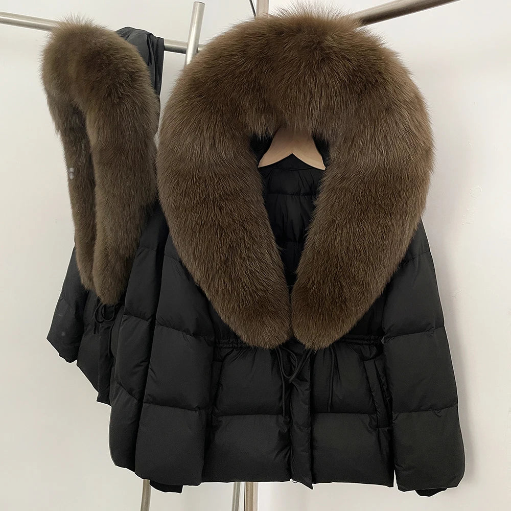 Reality Fur Jacket Real Fur Collar Duck Down Coat Female Winter Hooded Warm Fox Fur Coat Women Natural Raccoon Fur Puffer Jacket - Matrix Studios