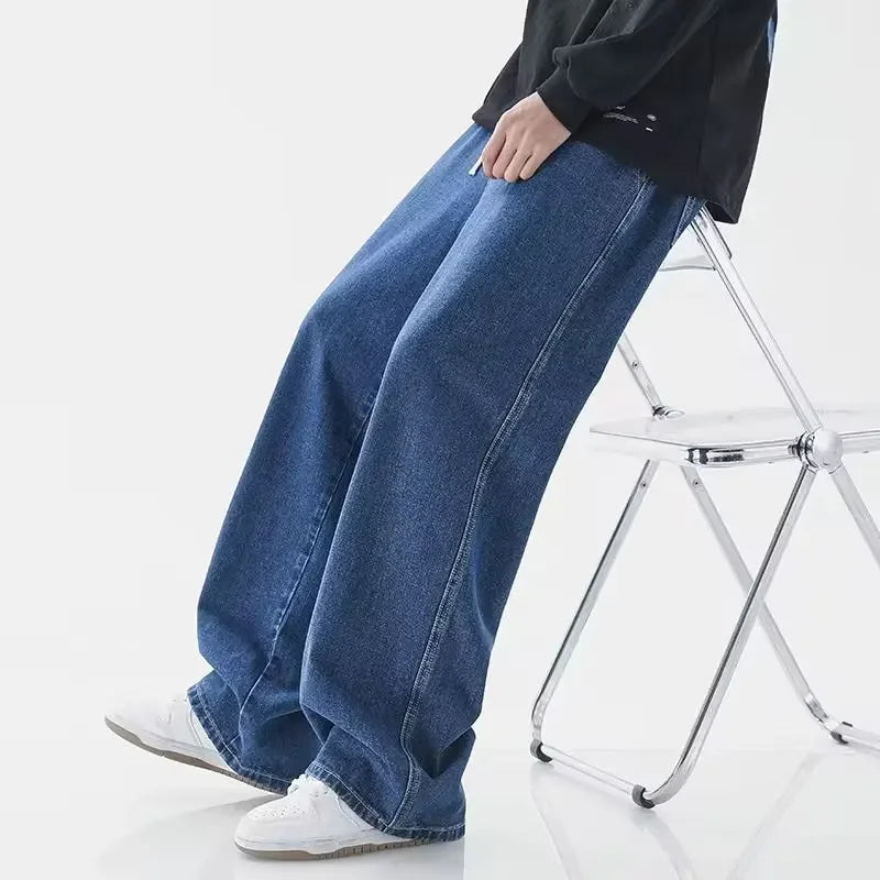 2026 New Streetwear Loose Jeans Men Korean Style Fashion Loose Straight Wide Leg Pants Men's Brand Clothing Black Light Blue - Matrix Studios