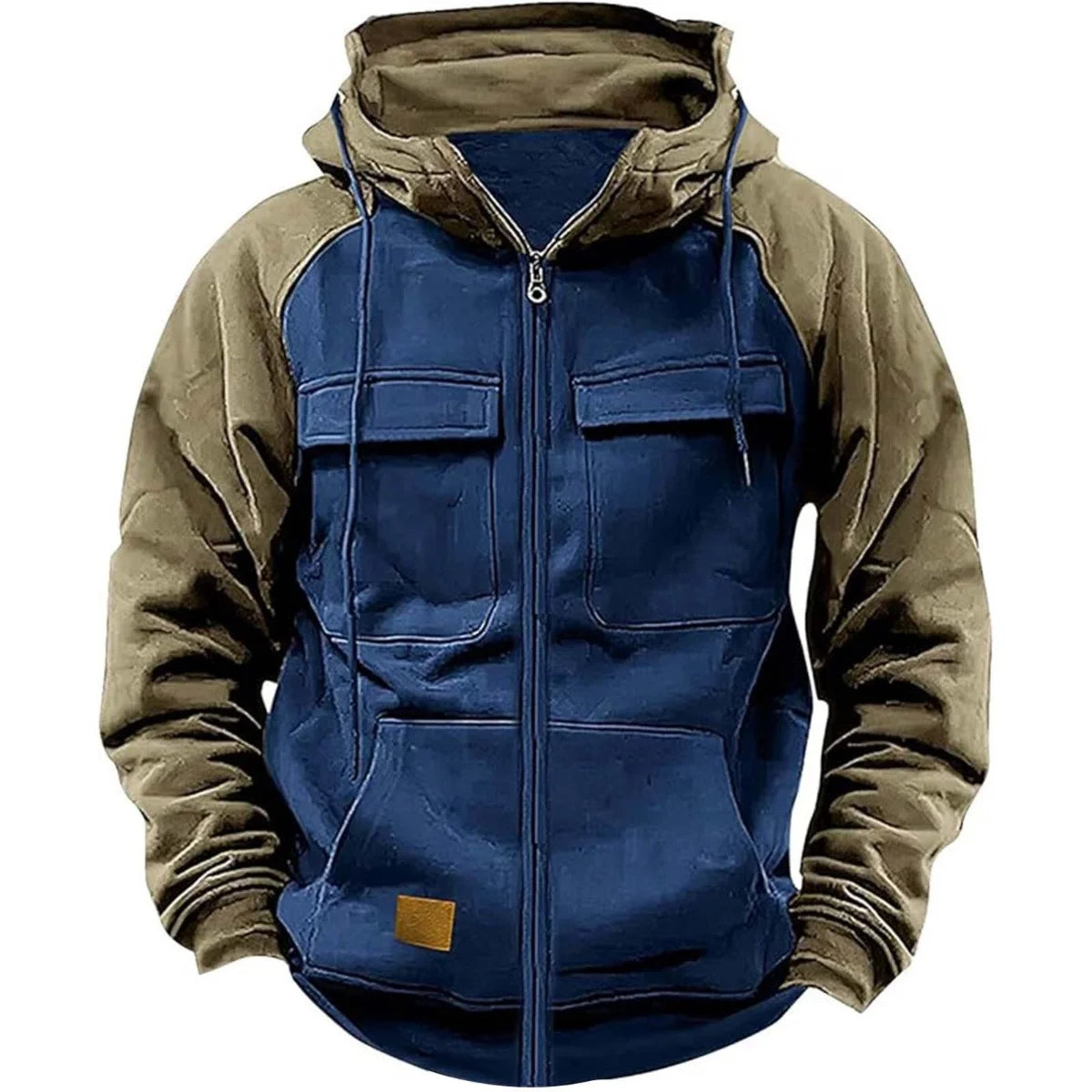 Men's Hooded Sweatshirt Zipper Patchwork Fleece Jacket Warm Sporty Autumn Winter with Multiple Pockets Fashionable Hood - Matrix Studios