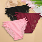3PC/Set Women's Sexy Floral Lace Panties Low Rise Hollow Out Briefs Transparent Underwear Female Elastic Straps Soft Lingerie - Matrix Studios