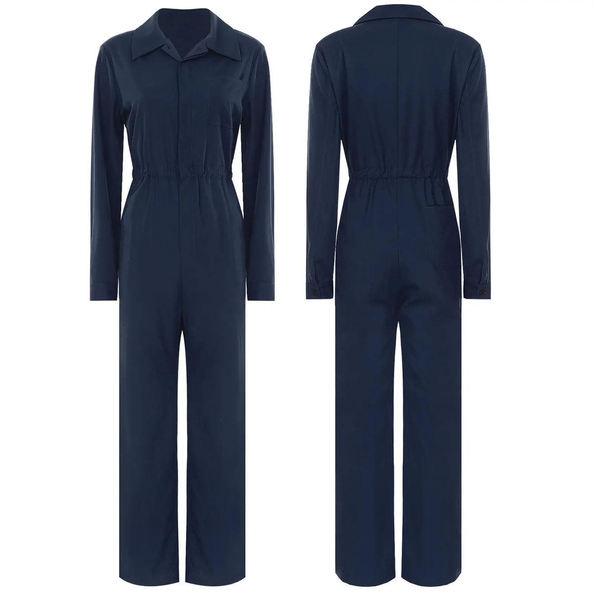 Womens Casual Jumpsuit Coverall Solid Color Long Sleeve Turn-Down Collar Button Flap Romper Fashion Work Travel Holiday Homewear - Matrix Studios