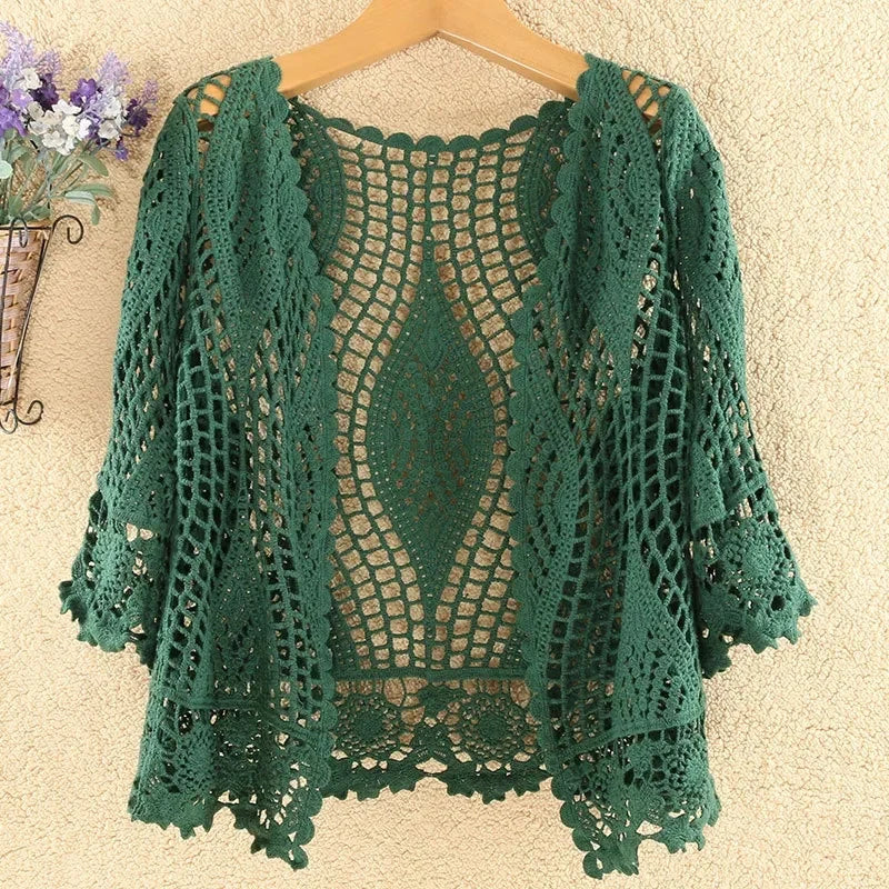Knitted Cardigan Jacket Women Spring Summer New 2025 Hollow Shawl Short Sun-proof Tops Female Casual All-match Thin Ladies Coat - Matrix Studios