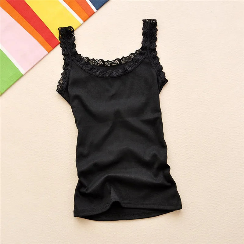 Black Tops Summer Sleeveless Women Tank Top With Lace Top Red Inside Wear Lace Camisoles Loose Underwear Womens Clothing Vest - Matrix-studios.com