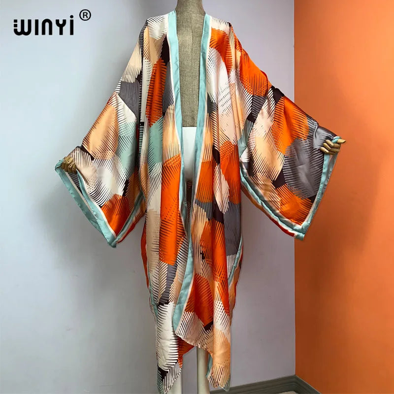 WINYI Summer New Fashion Print Women Cardigan Loose Long Dress Elegant Party Boho Maxi Beach Holiday Cover Up Kimonos Kaftan - Matrix Studios