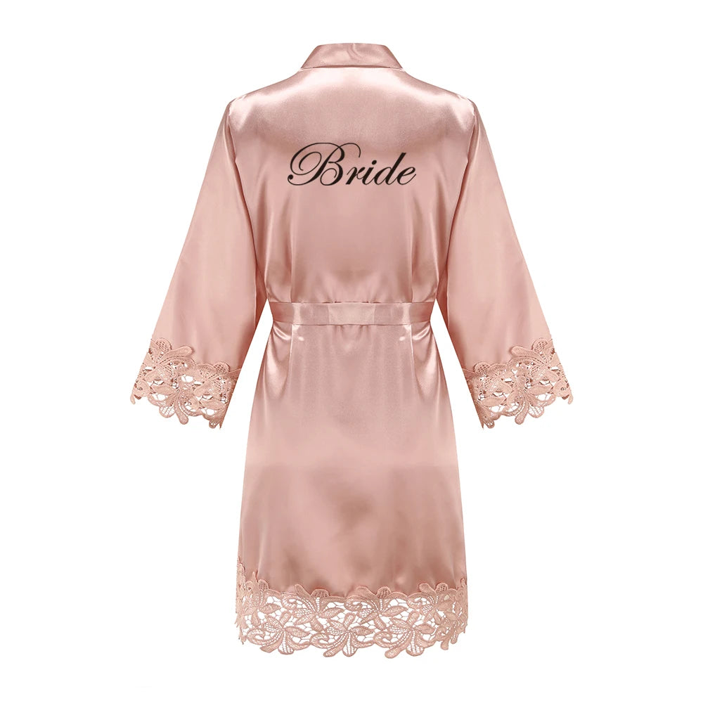 Bridesmaid Robes Rose Gold Bride Robe Wedding Bridesmaid Gift Satin Lace Robe Bridal Dressing Gown Bachelorette Party Pajamas - Matrix-studios.com