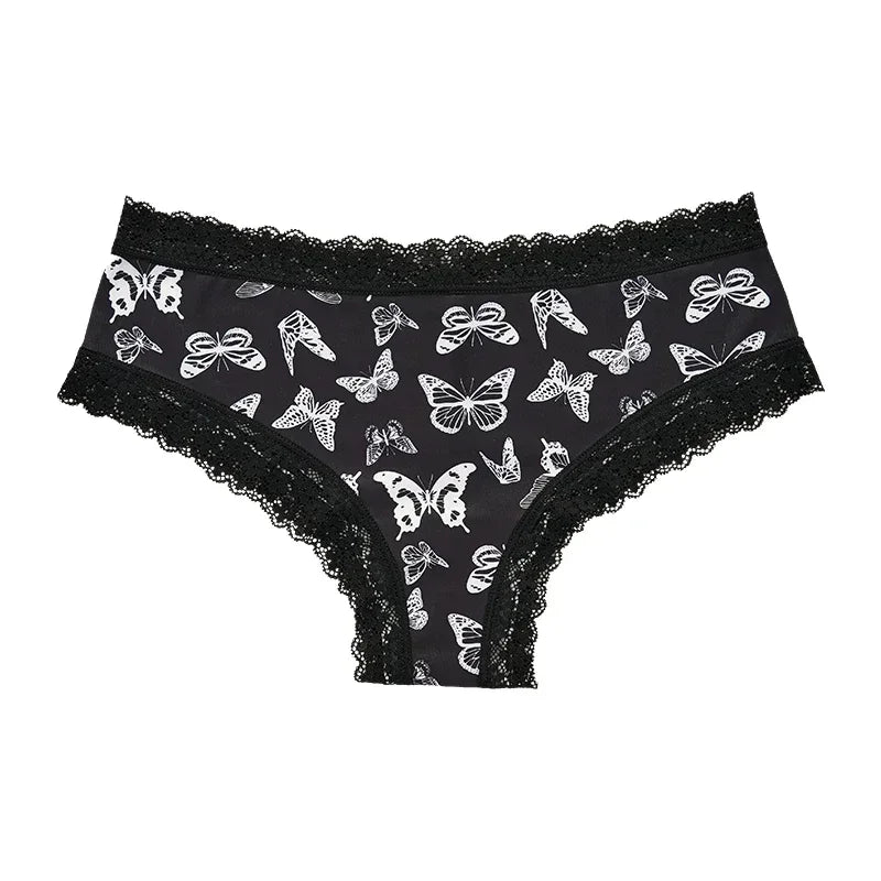 Underwear Women's Lace Edge Sexy Panties Gothic Style Lingerie Rose Skull Personalized Comfortable Breathable Triangle Pants - Matrix Studios